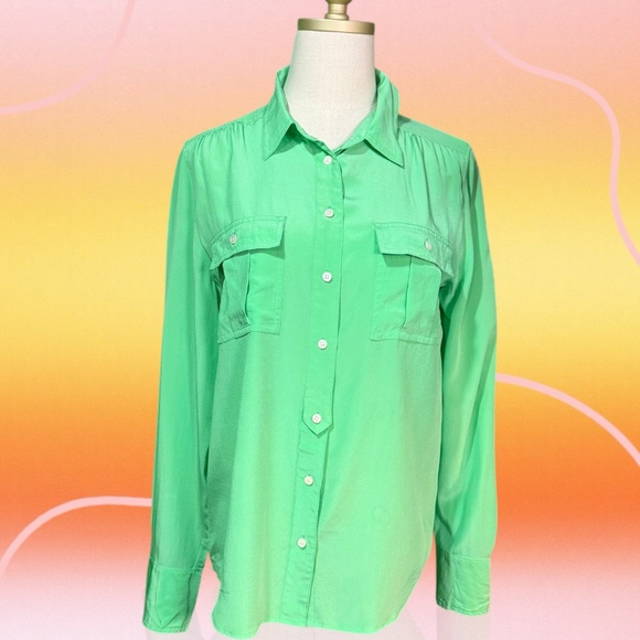 J. Crew ‘Blythe’ 100% Silk Button-Down Shirt w/ Breast Pockets in Seafoam Green - Picture 4 of 16